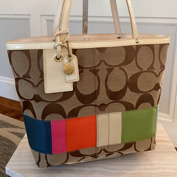 Coach Handbags - Coach Jacquard Signature Multicolor Stripe Tote NWOT